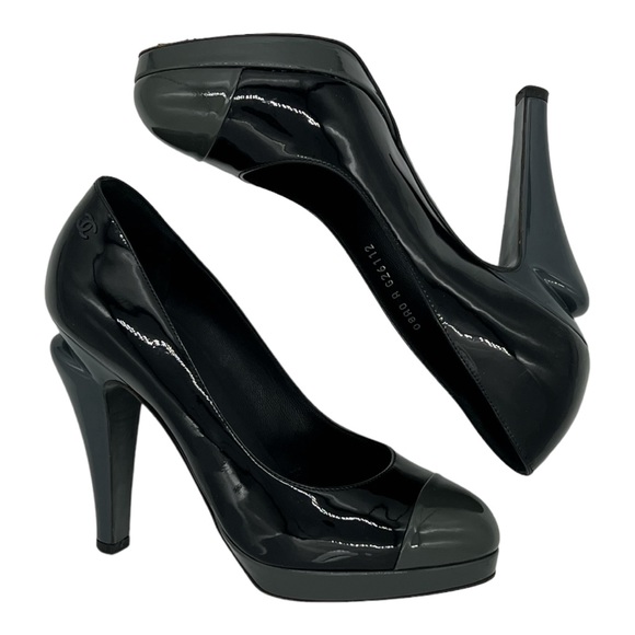 Chanel Vintage 2008 Patent Pumps Size 37.5 black/grey - Picture 2 of 8